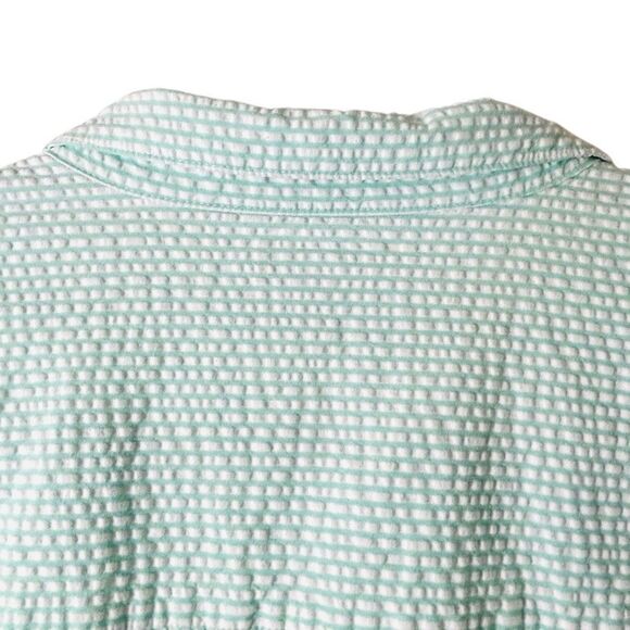 L.L. Bean 1X aqua & white 100% cotton seersucker 3/4 sleeve blouse shirt - Picture 5 of 10